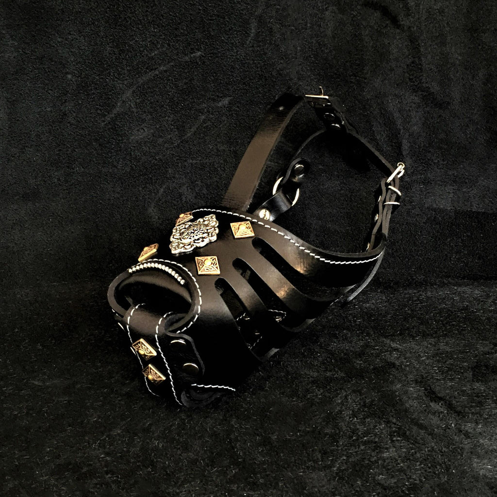 Aztec Leather Basket Muzzle — Black