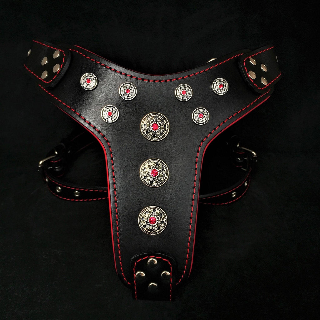 Bijou Leather Dog Harness — Black & Red, Large Breeds
