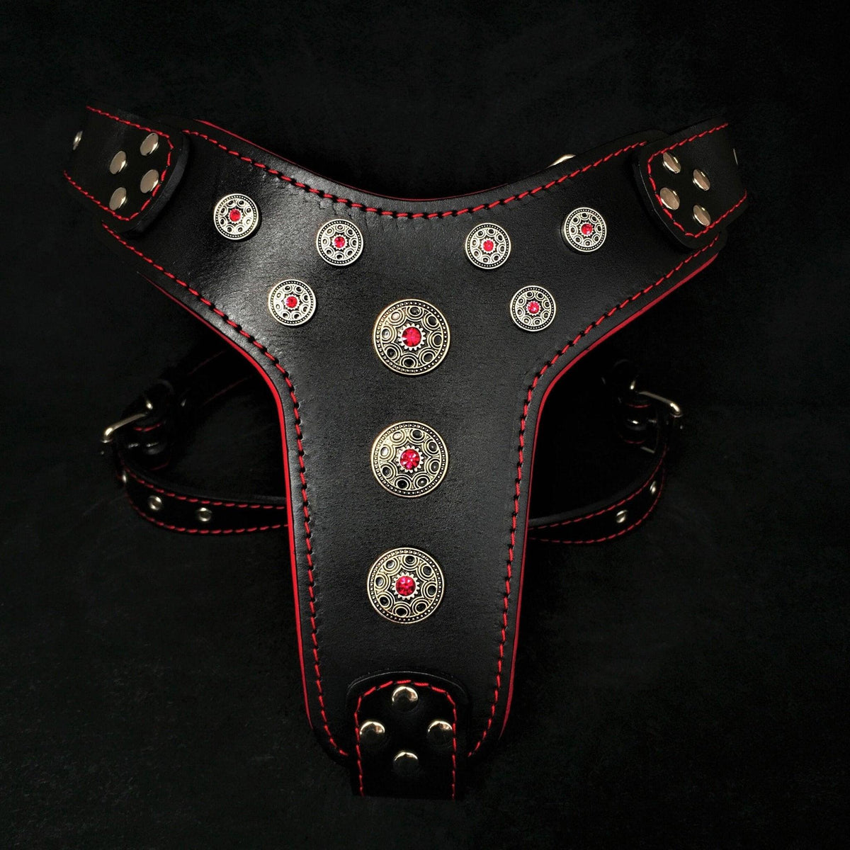 Bijou Leather Dog Harness — Black & Red, Large Breeds