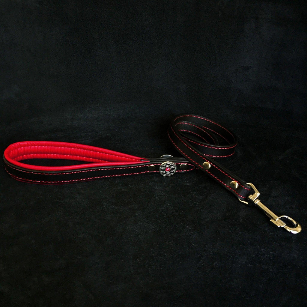 Bijou Leather Dog Harness — Black & Red, Large Breeds