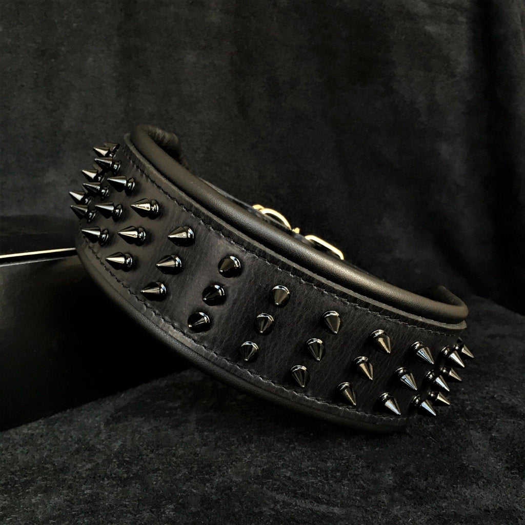 Black Giant Spiked Leather Dog Collar — 2.5"