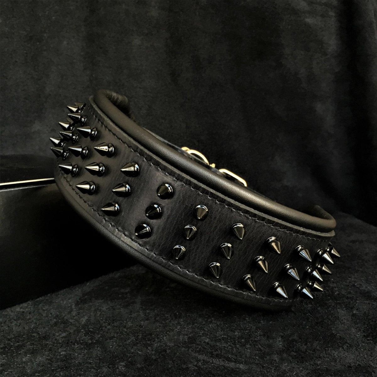 Black Giant Spiked Leather Dog Collar — 2.5"