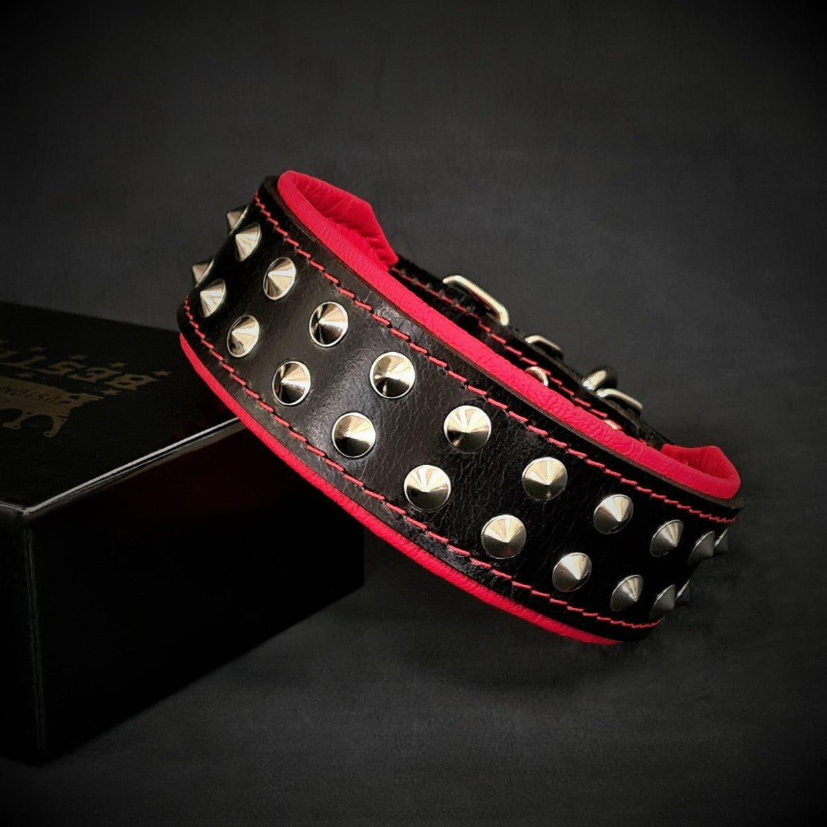 Boston Studded Leather Dog Collar — 4 Cushion Colours
