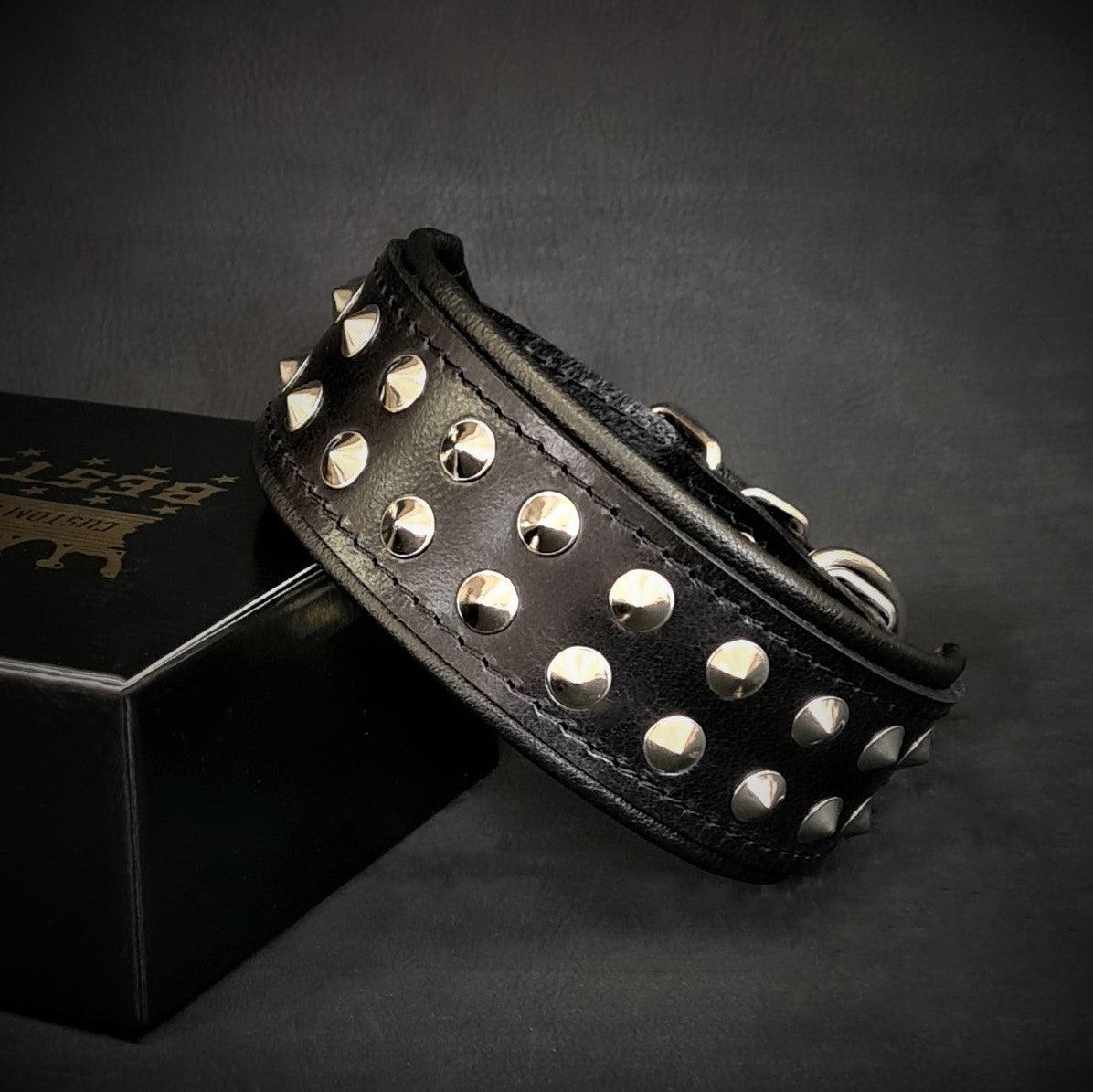Boston Studded Leather Dog Collar — 4 Cushion Colours