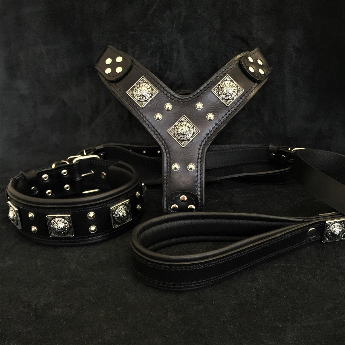 Eros Leather Set — Harness, Collar & Leash — All Black