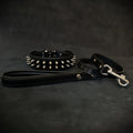 Frenchie Set — Spiked Leather Collar & Leash, Black
