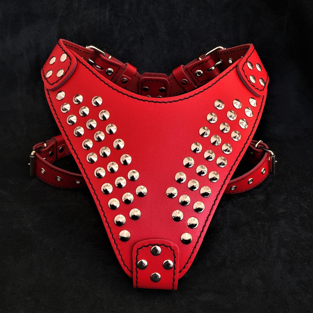 Star Studded Leather Dog Harness — Red, Brown or White