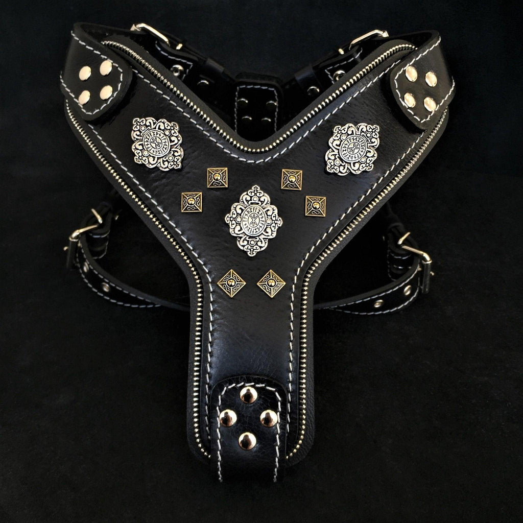 Aztec Leather Dog Harness — Black, Large Breeds