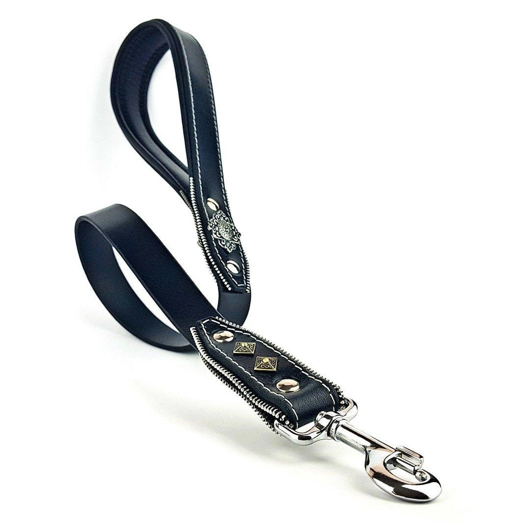 Aztec Leather Dog Leash — Black
