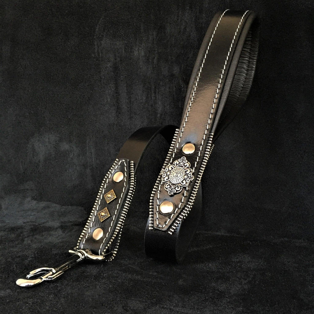 Aztec Leather Dog Leash — Black