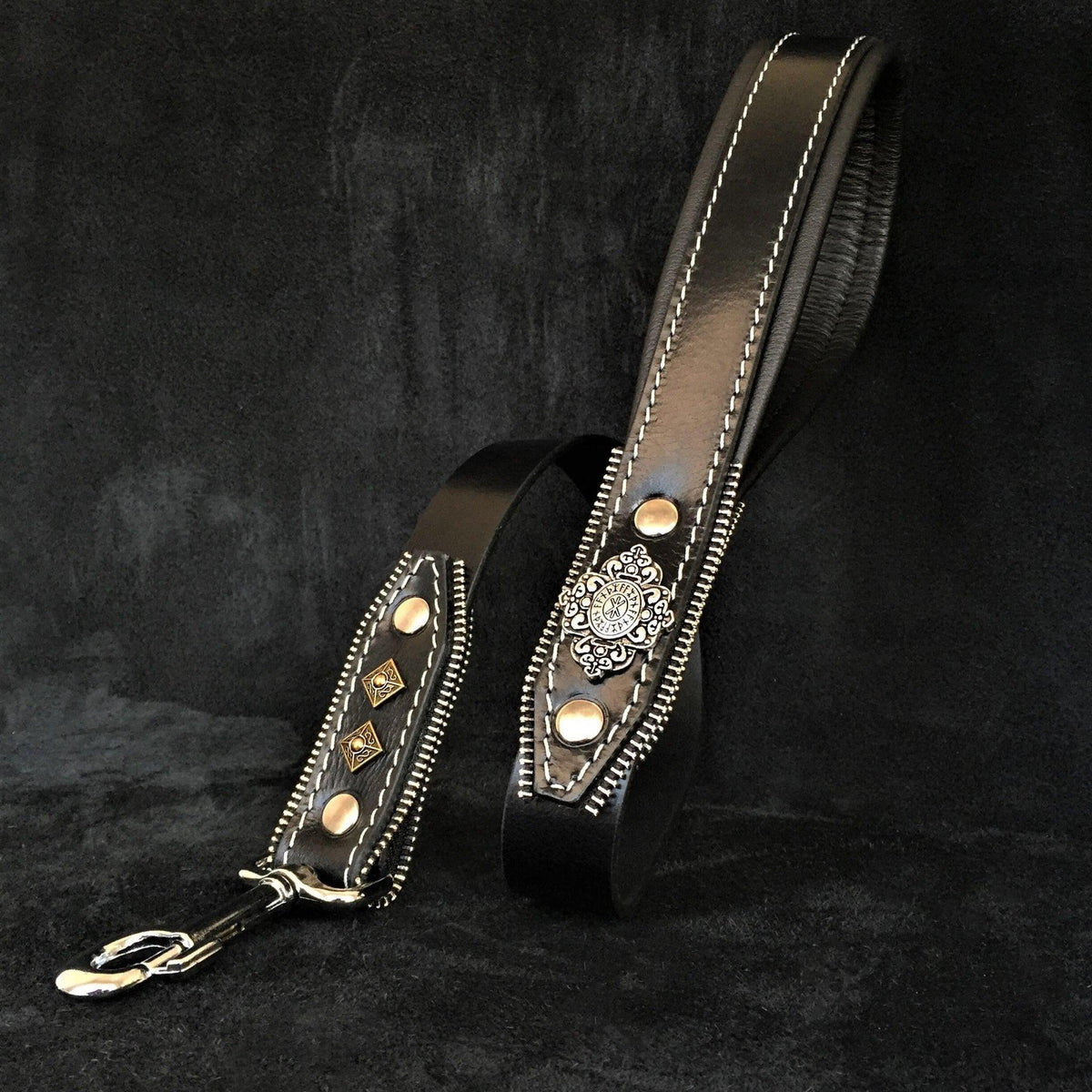 Aztec Leather Dog Leash — Black