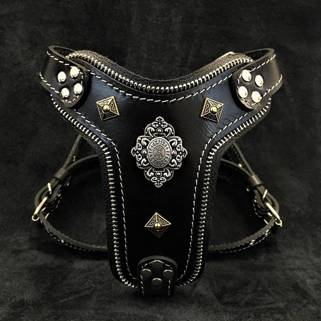 Aztec Leather Dog Harness — Black, Small to Medium
