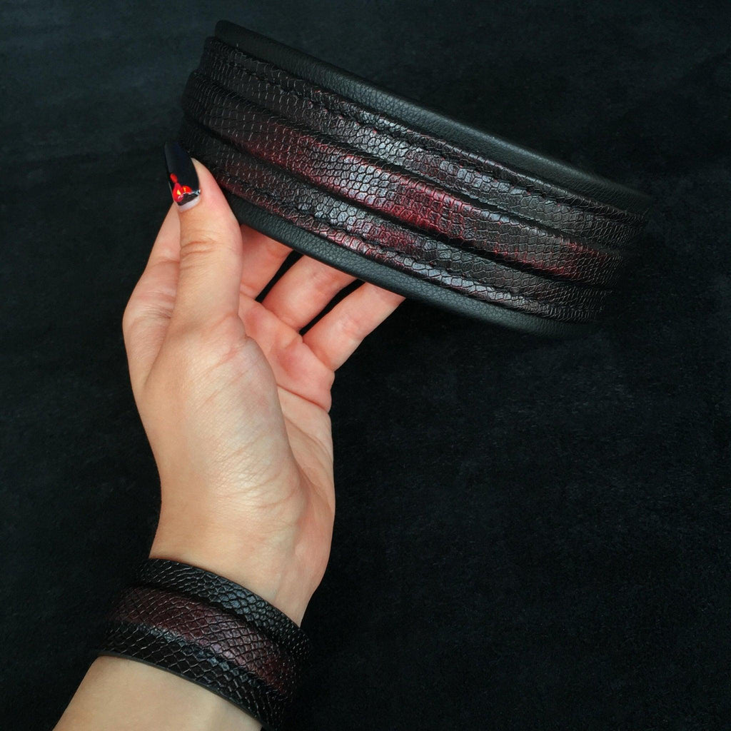Cobra Pattern Leather Dog Collar — Brass Hardware