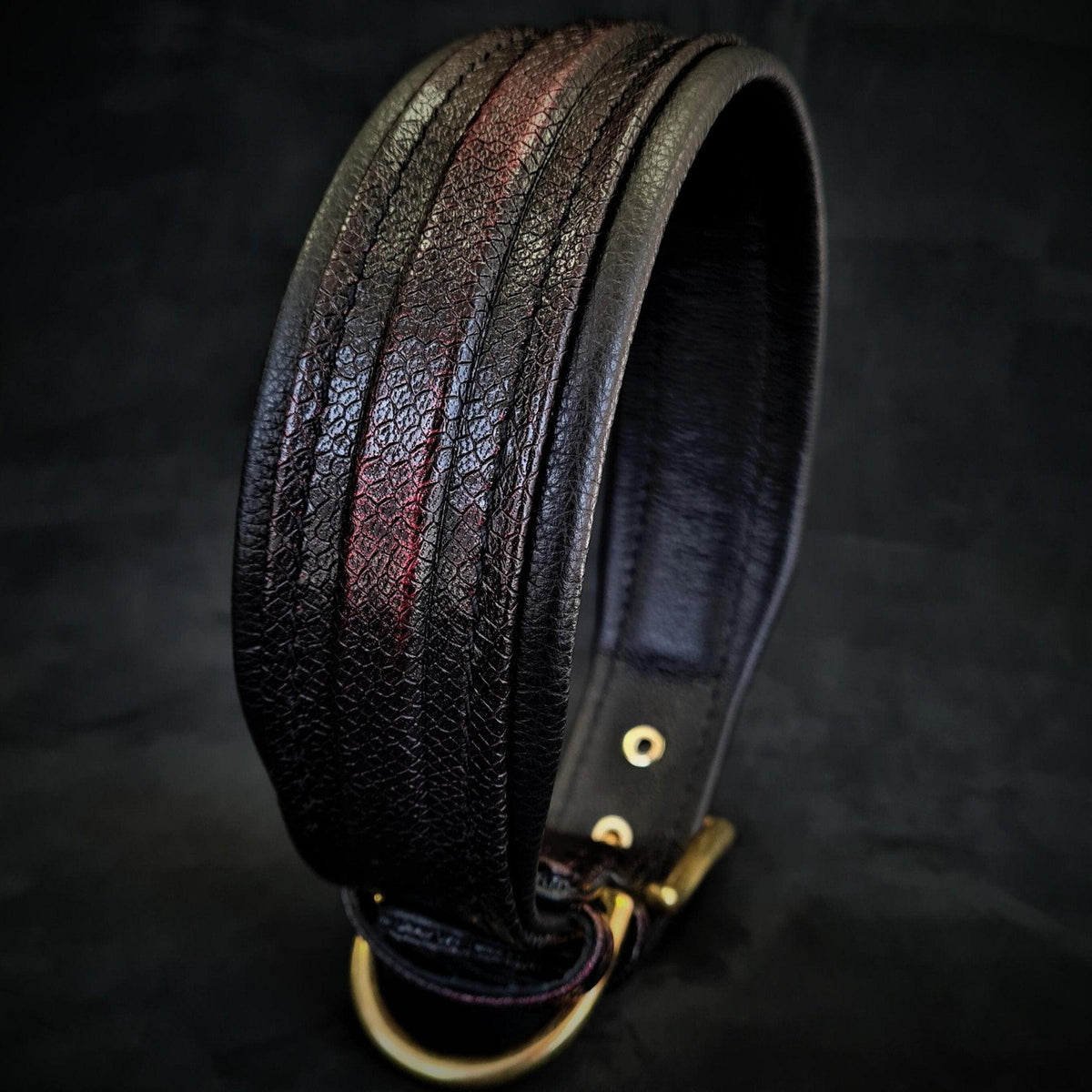 Cobra Pattern Leather Dog Collar — Brass Hardware