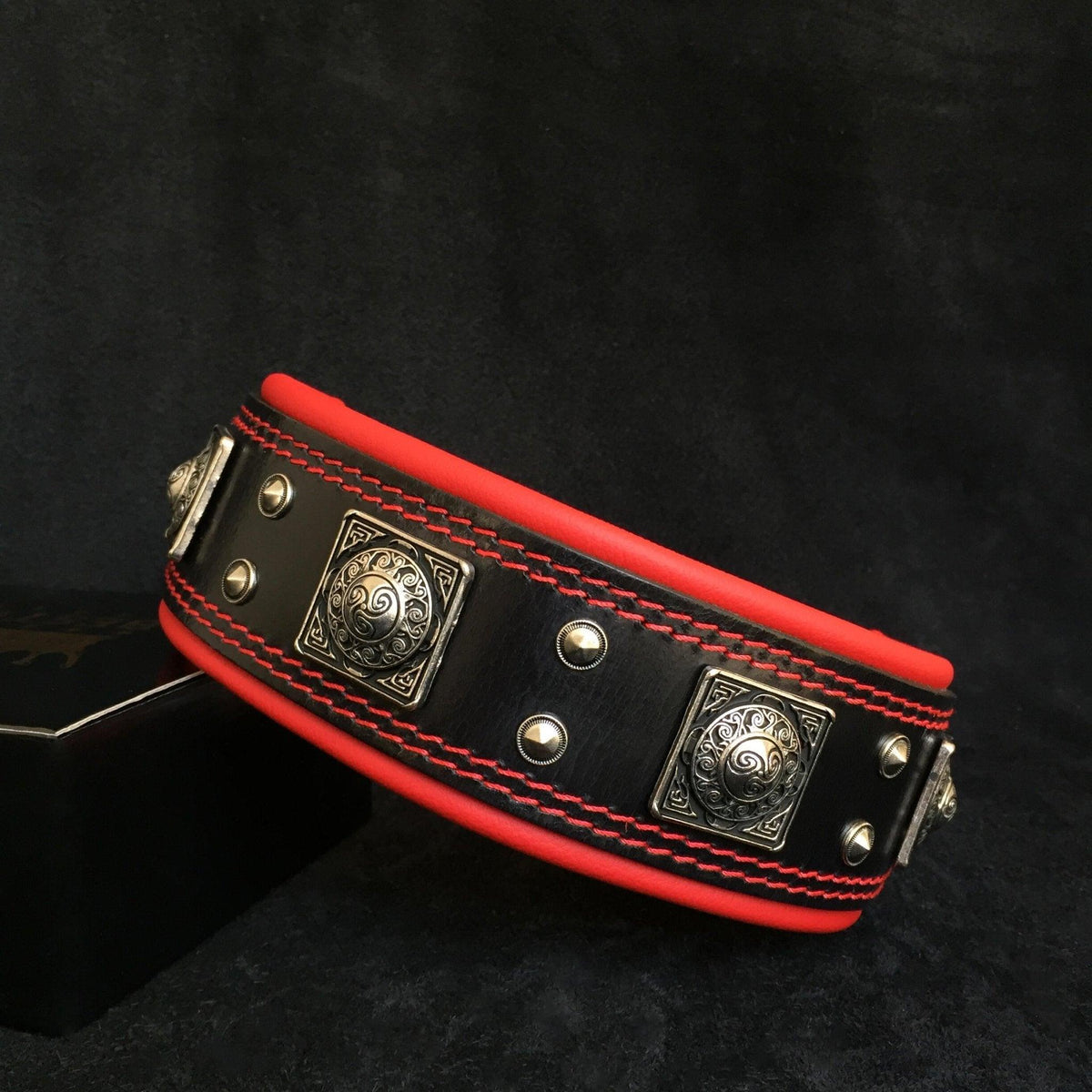 Eros Leather Dog Collar — 2.5" Black & Red