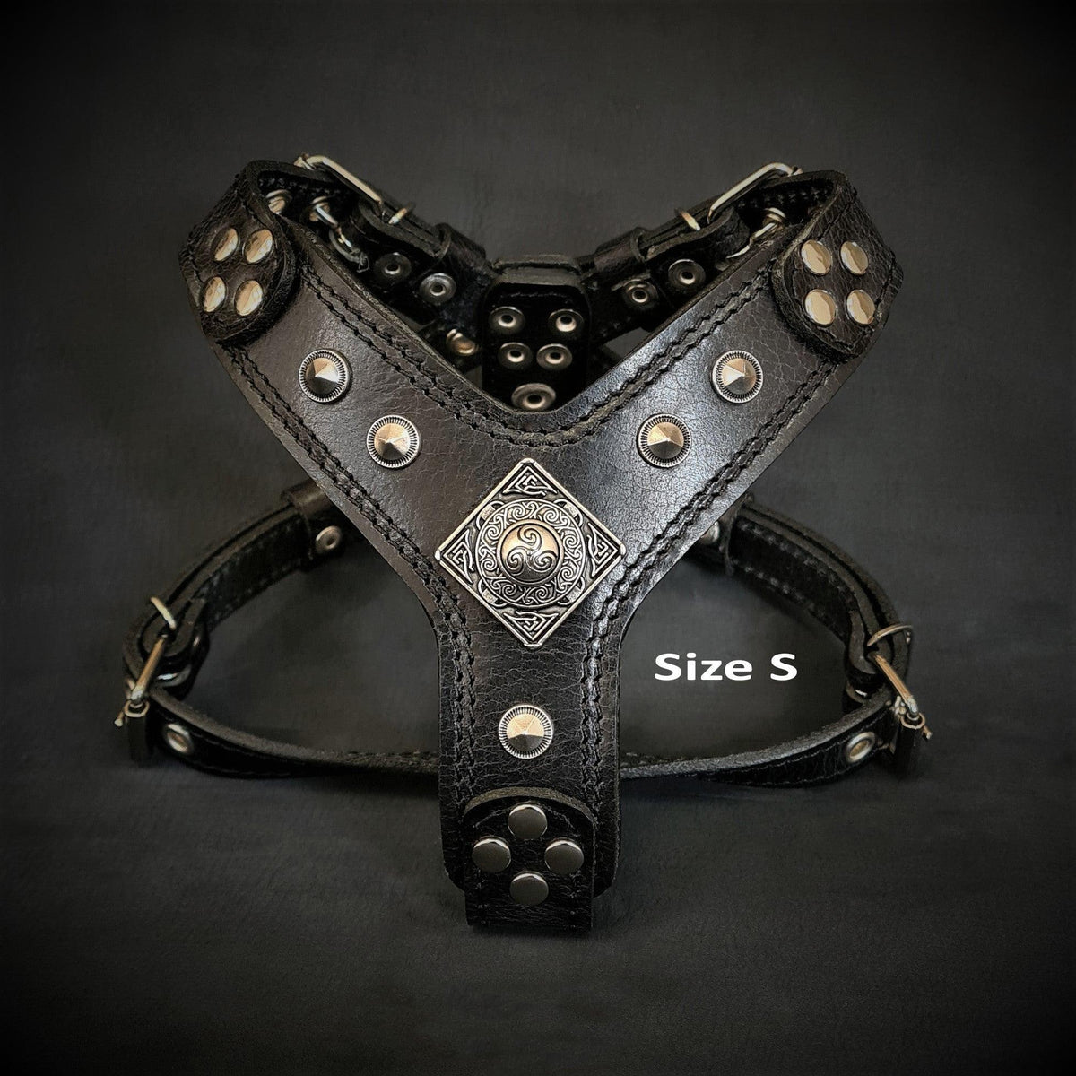 Eros Leather Dog Harness — Black, Small to Medium