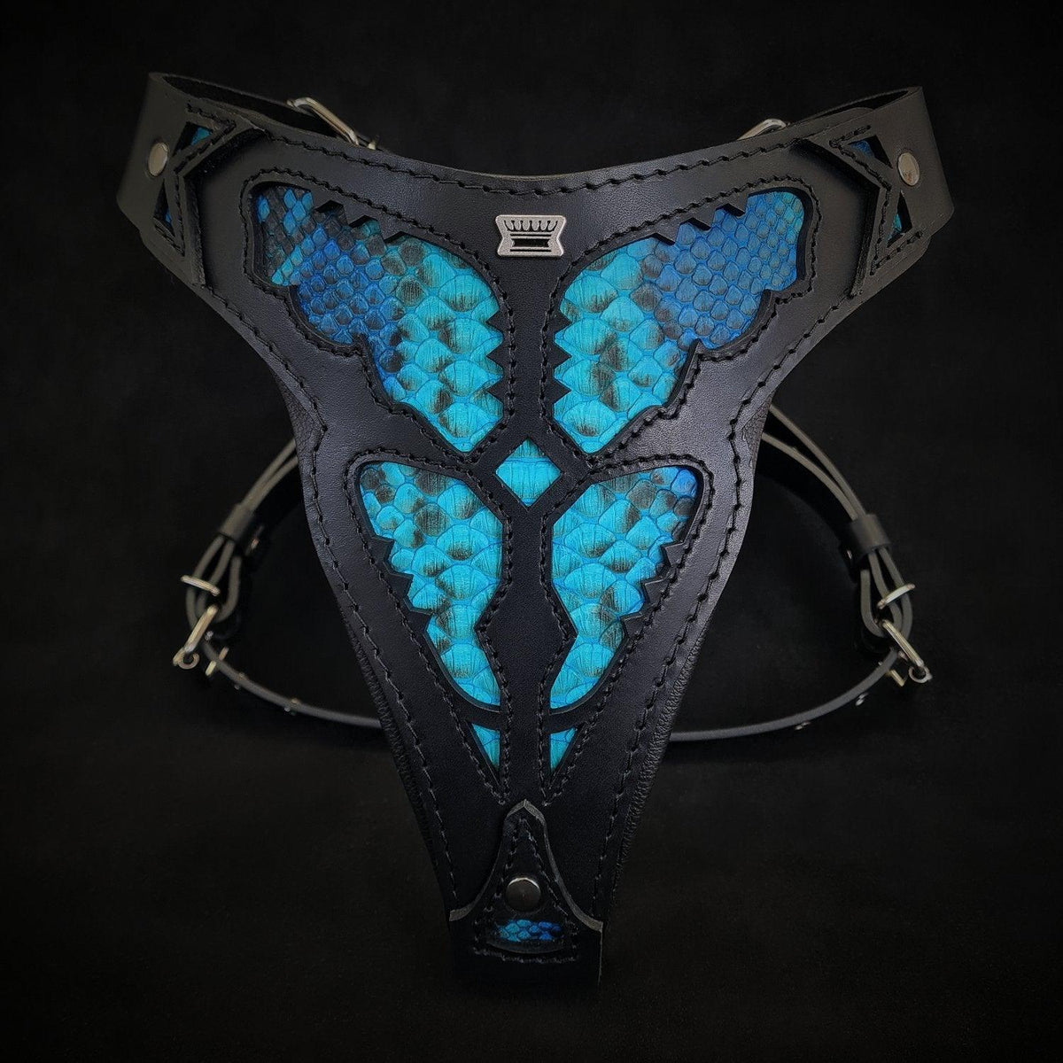 Python Pattern Leather Dog Harness — Black