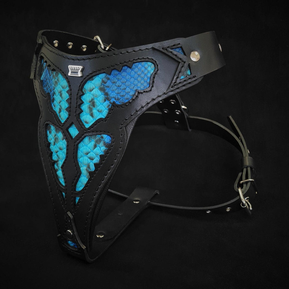 Python Pattern Leather Dog Harness — Black