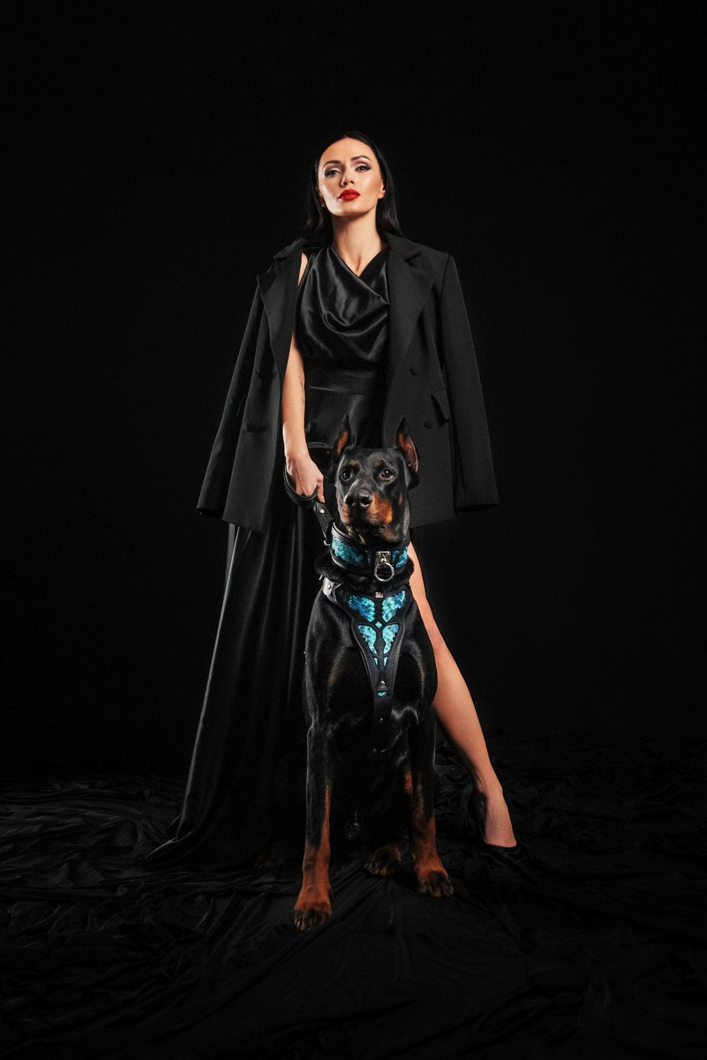 Python Pattern Leather Dog Harness — Black