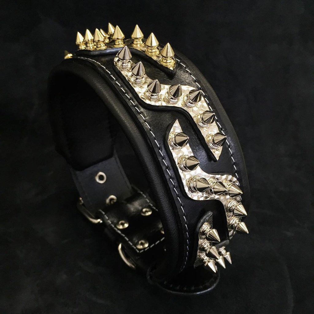Platinum Dual-Tone Spiked Leather Collar