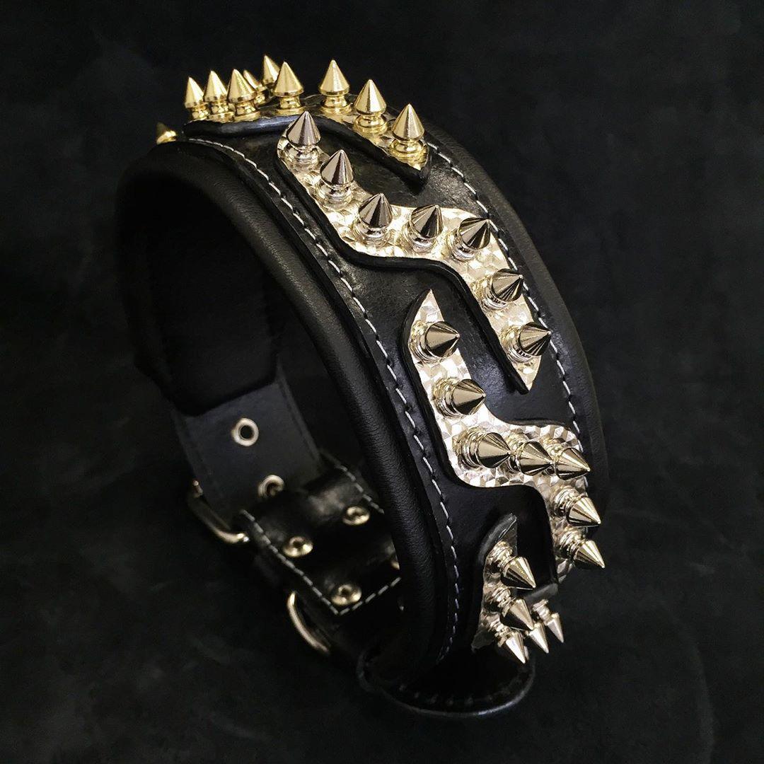 Platinum Dual-Tone Spiked Leather Collar