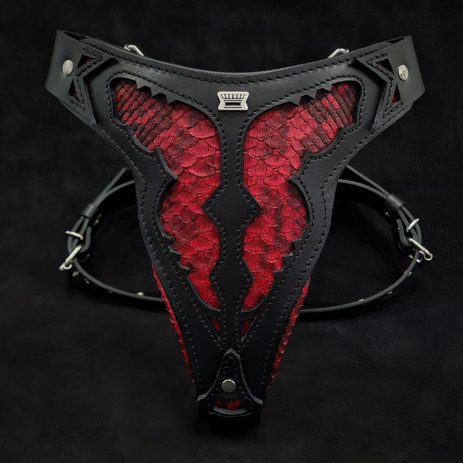 Red Dragon Leather Dog Harness — Made to Order