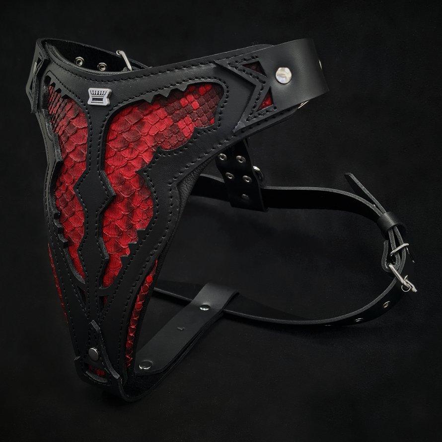 Red Dragon Leather Dog Harness — Made to Order